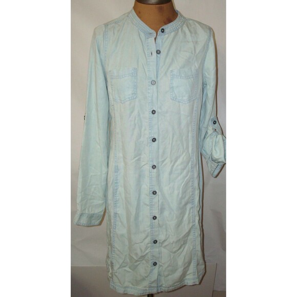 New Womens NWT PrAna Shirt Dress Light Blue Aliki Button S Soft Long 3/4 Sleeve - Picture 4 of 9